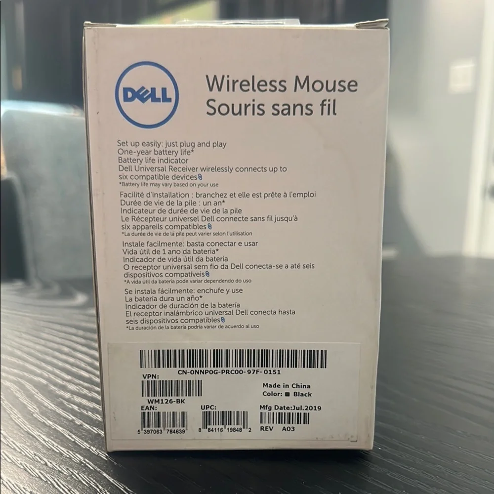 Dell Black Wireless Mouse Ergonomic Design